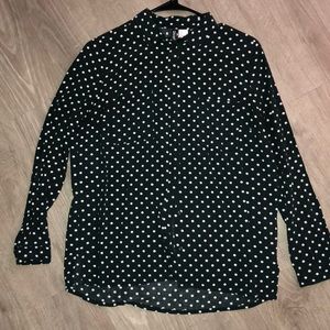 Long sleeve green polka dot button up shirt
